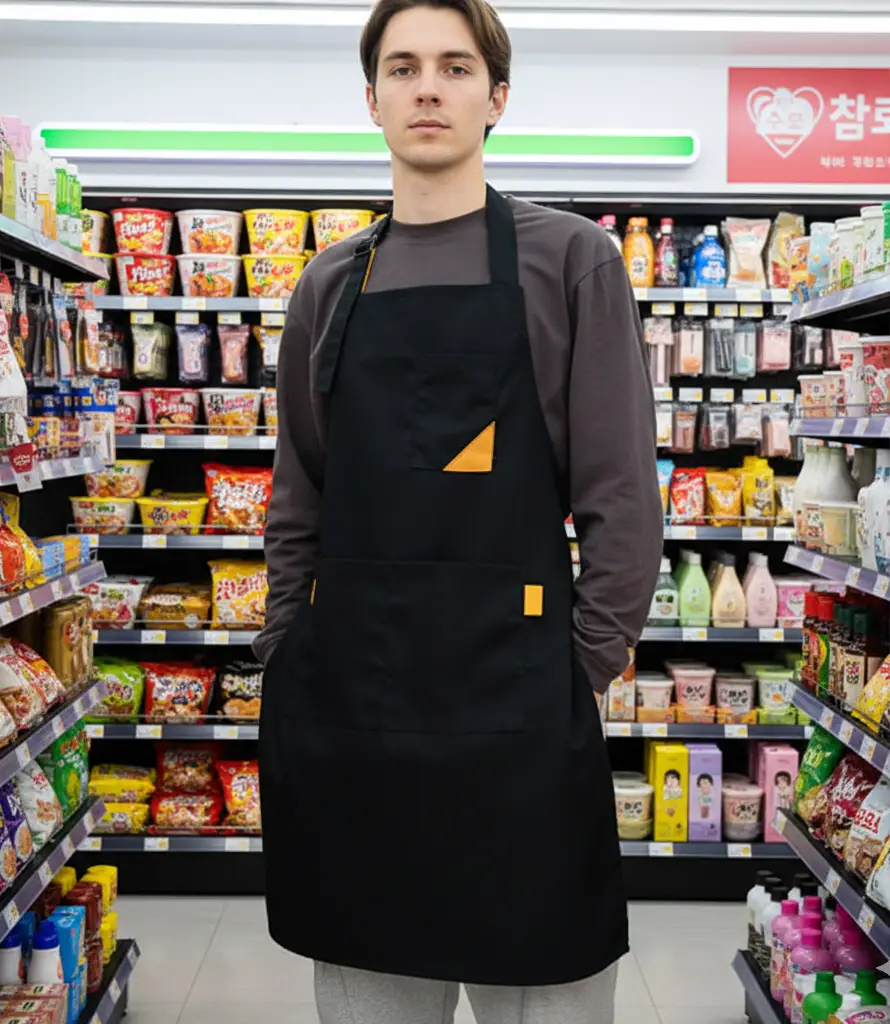 Color-Block Minimalist Korean-Style Neck Strap Apron