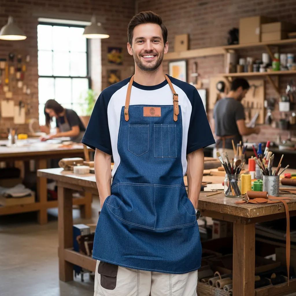 Handmade Denim Leather Strap Apron 2