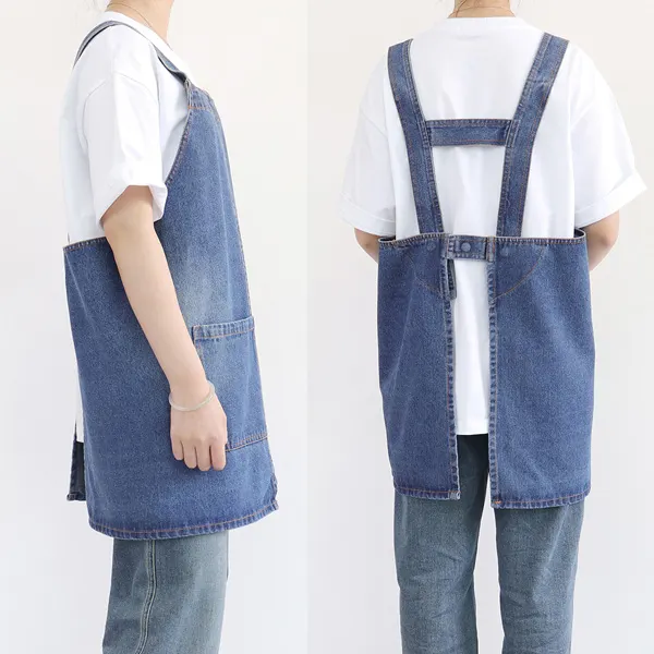Washed Denim Apron with Back Buckle