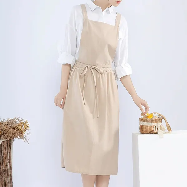 Solid Japanese-Style Cotton-Linen Long Apron 2