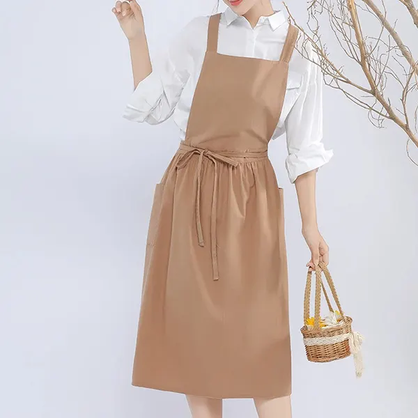 Solid Japanese-Style Cotton-Linen Long Apron 4