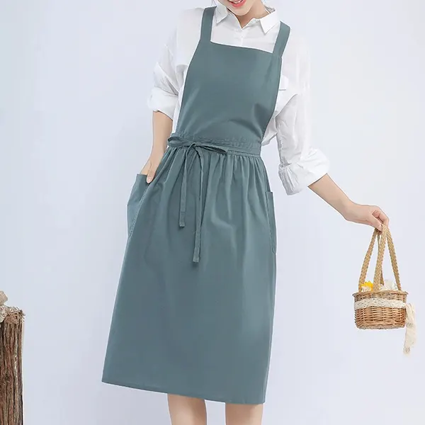 Solid Japanese-Style Cotton-Linen Long Apron 5