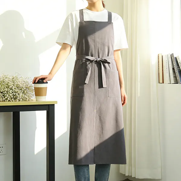 Minimalist Cotton Linen Work Apron with Side Slit 3