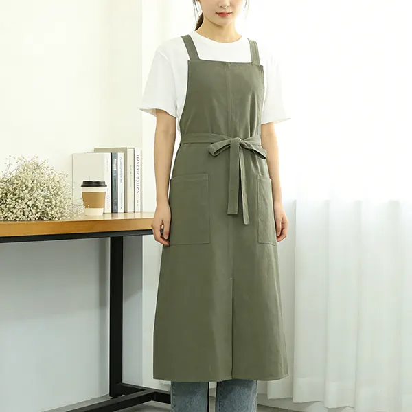 Minimalist Cotton Linen Work Apron with Side Slit 6
