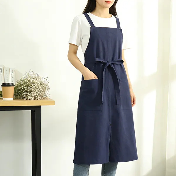 Minimalist Cotton Linen Work Apron with Side Slit 7