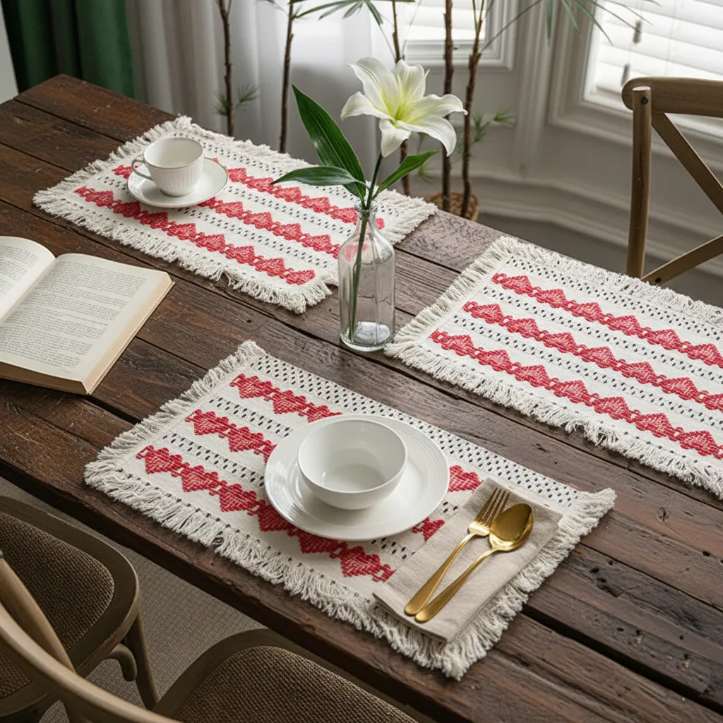 Color-Block Striped Woven Placemat with Tassels