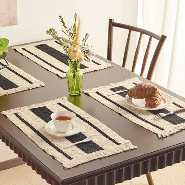 Color-Block Striped Woven Placemat with Tassels 11