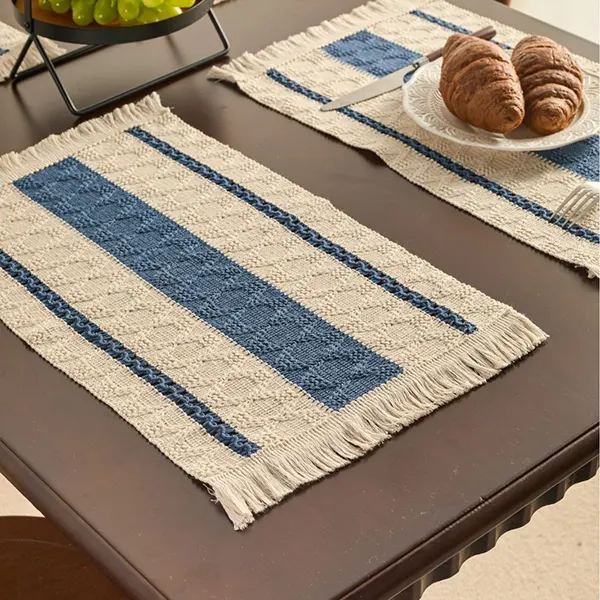 Color-Block Striped Woven Placemat with Tassels 12