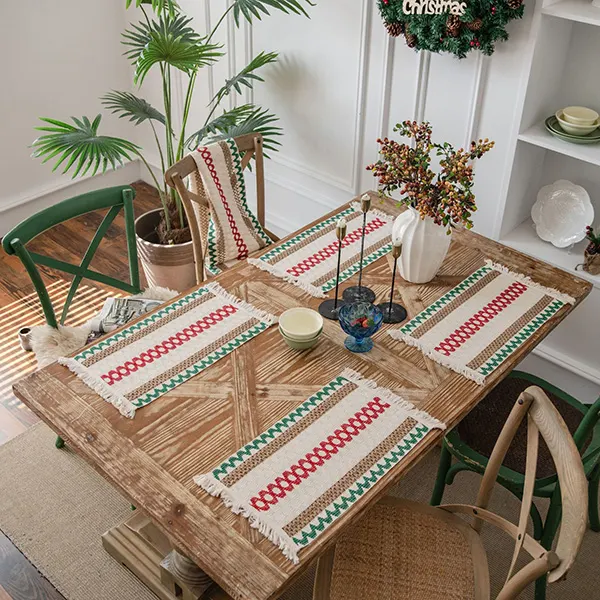 Color-Block Striped Woven Placemat with Tassels 13