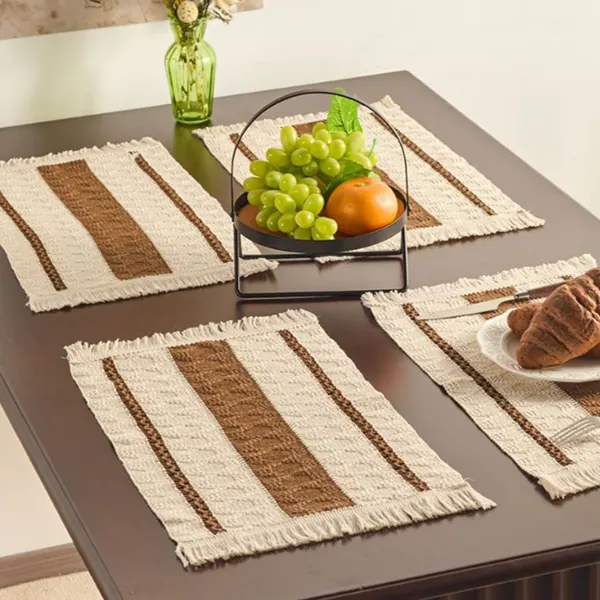 Color-Block Striped Woven Placemat with Tassels 14