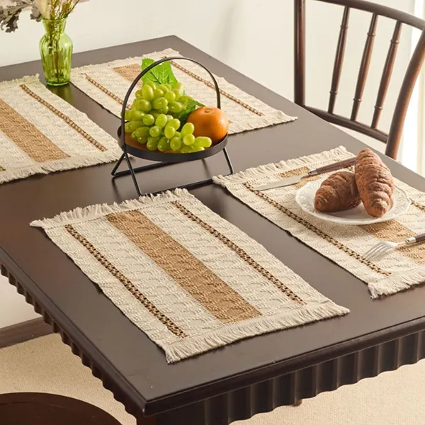 Color-Block Striped Woven Placemat with Tassels 15