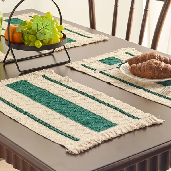 Color-Block Striped Woven Placemat with Tassels 16