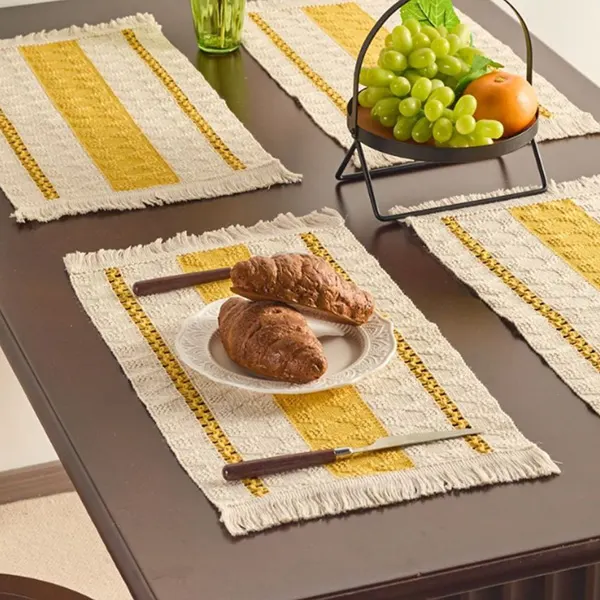 Color-Block Striped Woven Placemat with Tassels 17