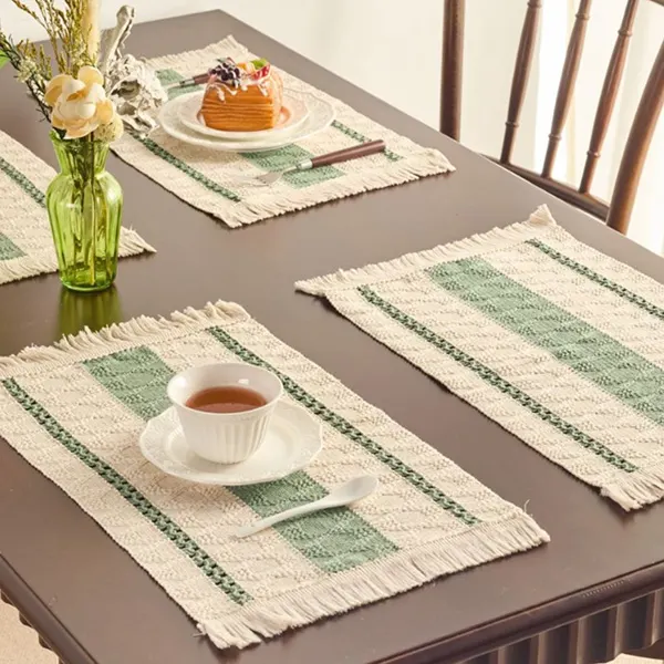 Color-Block Striped Woven Placemat with Tassels 18