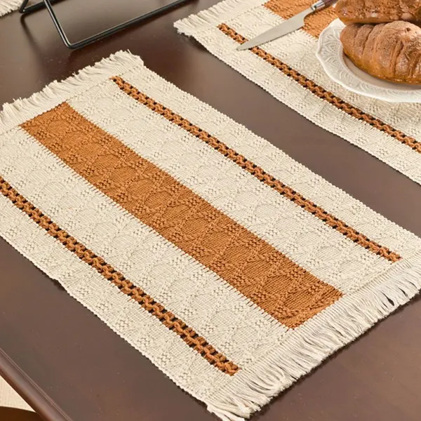 Color-Block Striped Woven Placemat with Tassels 19