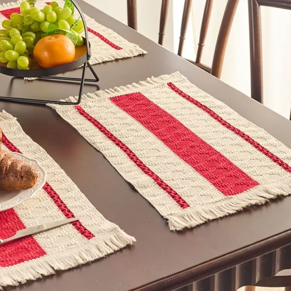 Color-Block Striped Woven Placemat with Tassels 20