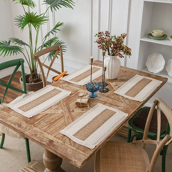 Color-Block Striped Woven Placemat with Tassels 24