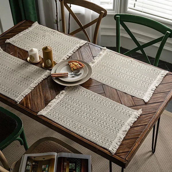 Color-Block Striped Woven Placemat with Tassels 25