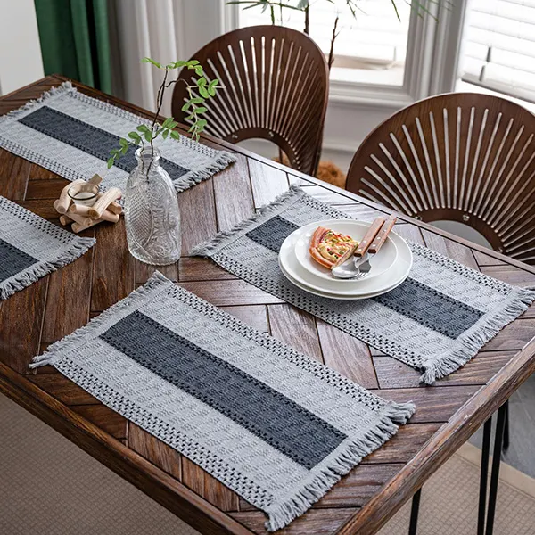 Color-Block Striped Woven Placemat with Tassels 26