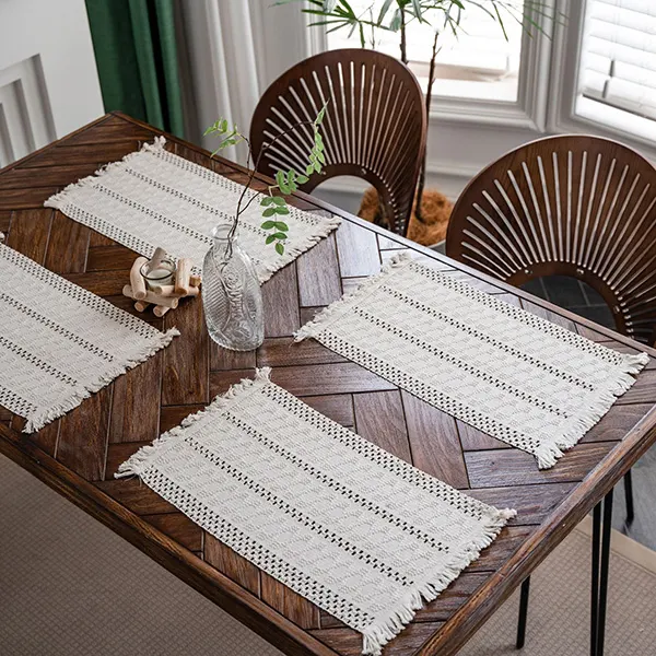 Color-Block Striped Woven Placemat with Tassels 28