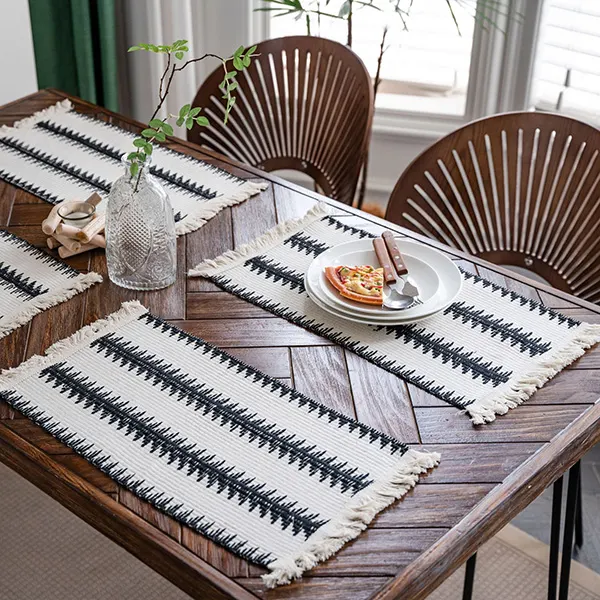 Color-Block Striped Woven Placemat with Tassels 4