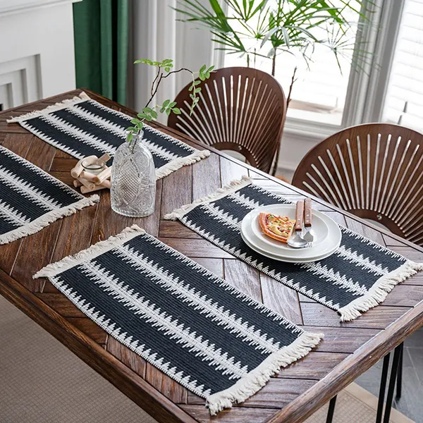 Color-Block Striped Woven Placemat with Tassels 5