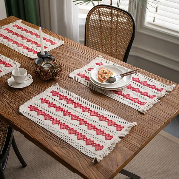 Color-Block Striped Woven Placemat with Tassels 6