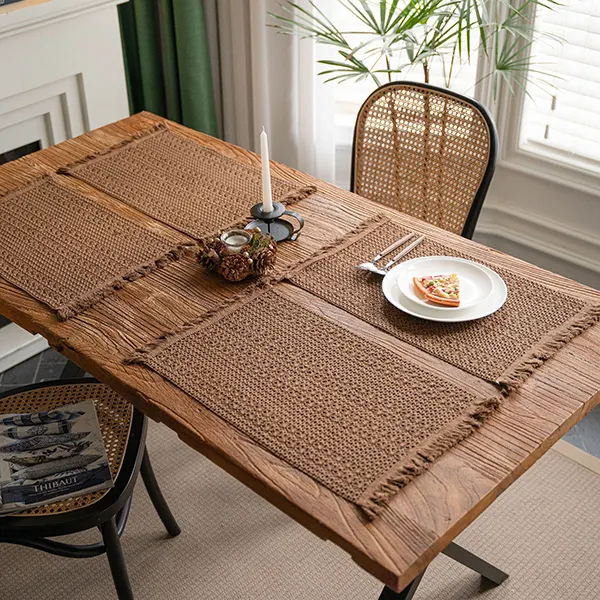 Color-Block Striped Woven Placemat with Tassels 7
