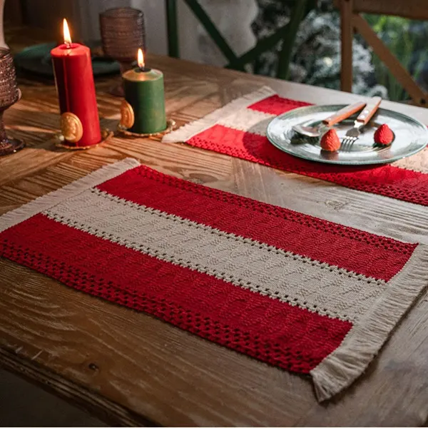 Color-Block Striped Woven Placemat with Tassels 8