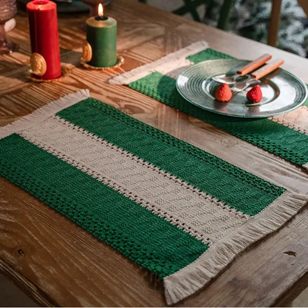 Color-Block Striped Woven Placemat with Tassels 9