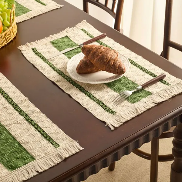 Color-Block Striped Woven Placemat with Tassels 10