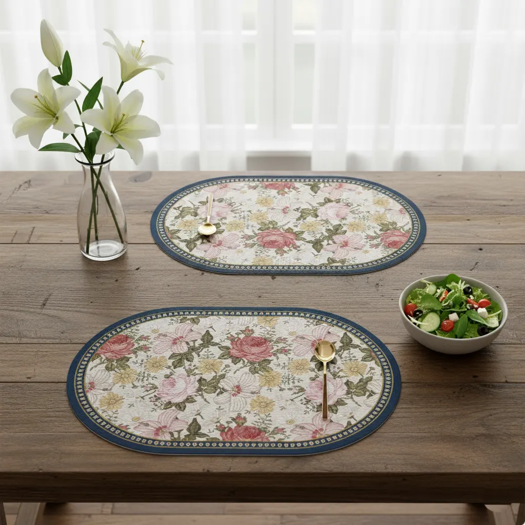 Oval Waterproof & Oil-Proof Placemat with Classical Aesthetic Design