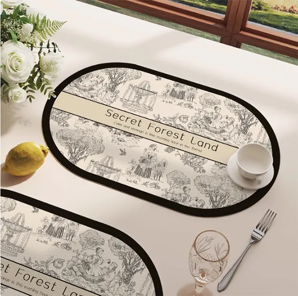 Oval Waterproof & Oil-Proof Placemat with Classical Aesthetic Design 12