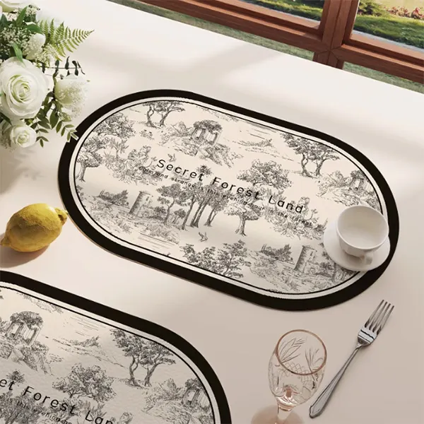 Oval Waterproof & Oil-Proof Placemat with Classical Aesthetic Design 15