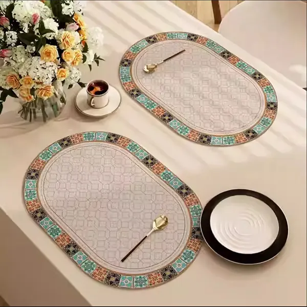 Oval Waterproof & Oil-Proof Placemat with Classical Aesthetic Design 16