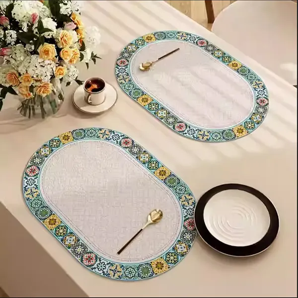 Oval Waterproof & Oil-Proof Placemat with Classical Aesthetic Design 17