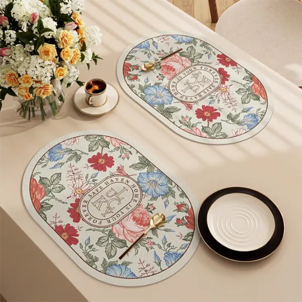 Oval Waterproof & Oil-Proof Placemat with Classical Aesthetic Design 21