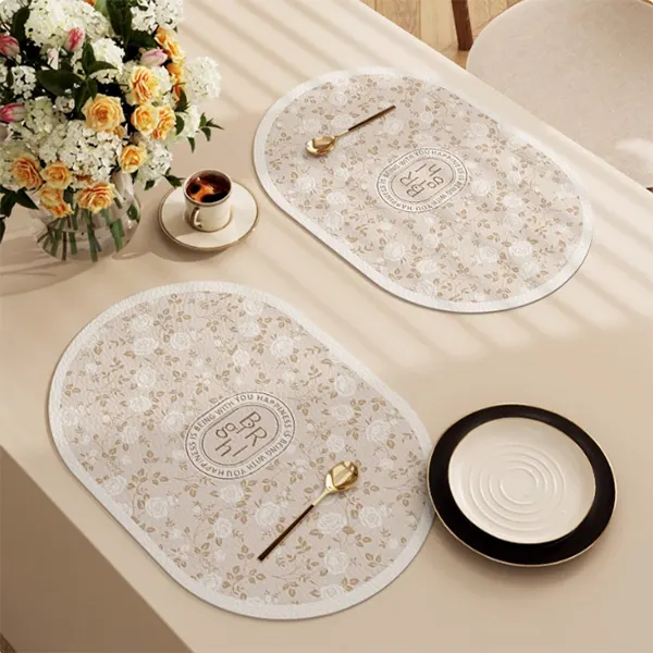 Oval Waterproof & Oil-Proof Placemat with Classical Aesthetic Design 5