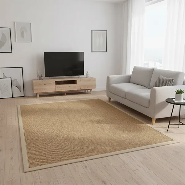 Natural Handwoven Fabric-Bound Sisal Rug
