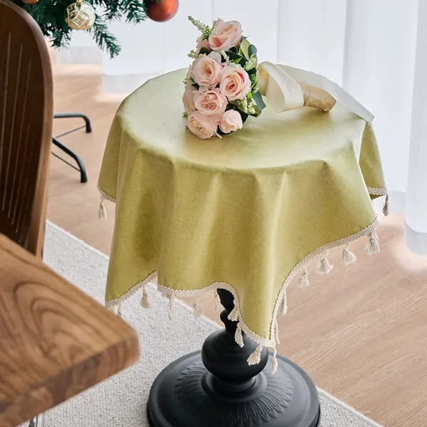 Solid Color Waterproof & Oil-Resistant Tassel Tablecloth 2