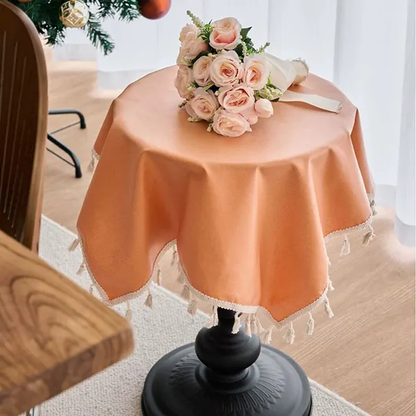 Solid Color Waterproof & Oil-Resistant Tassel Tablecloth 5