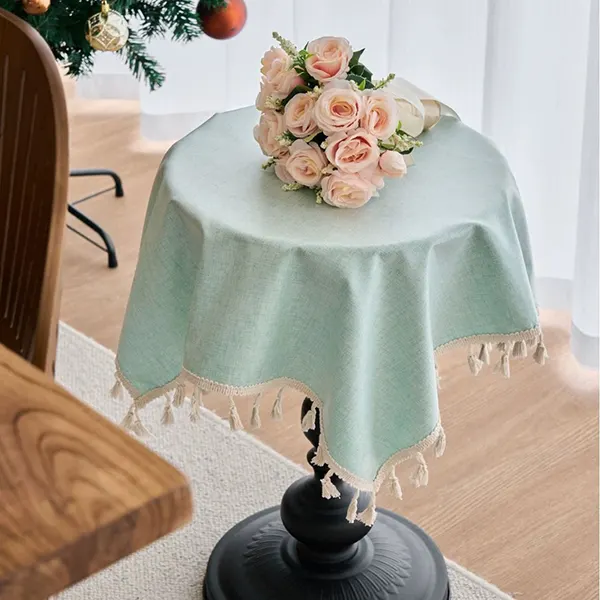Solid Color Waterproof & Oil-Resistant Tassel Tablecloth 7