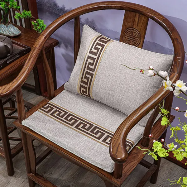 New Chinese-style cotton and linen customizable seat cushion 5