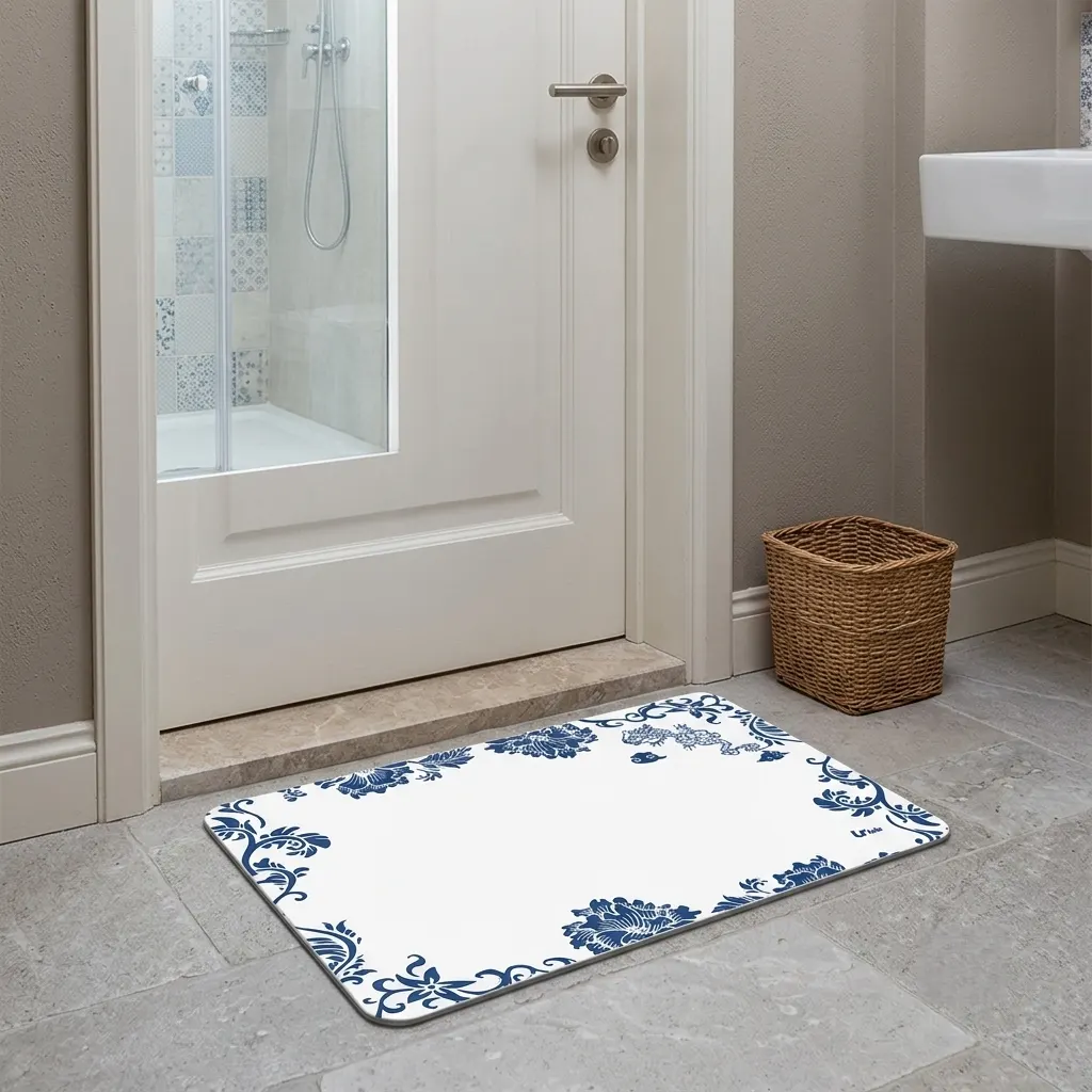 Blue and White  Porcelain Diatomite Bath Mat